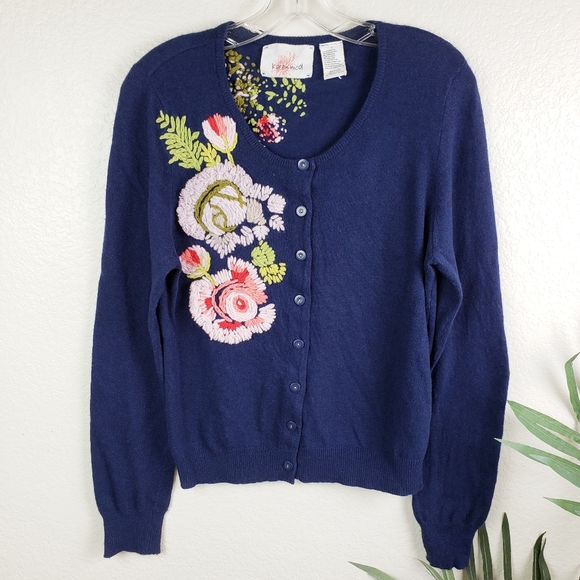 Anthropologie Sweaters - Anthropologie Karen Nicol Embroidered Floral Cardigan in Navy size L